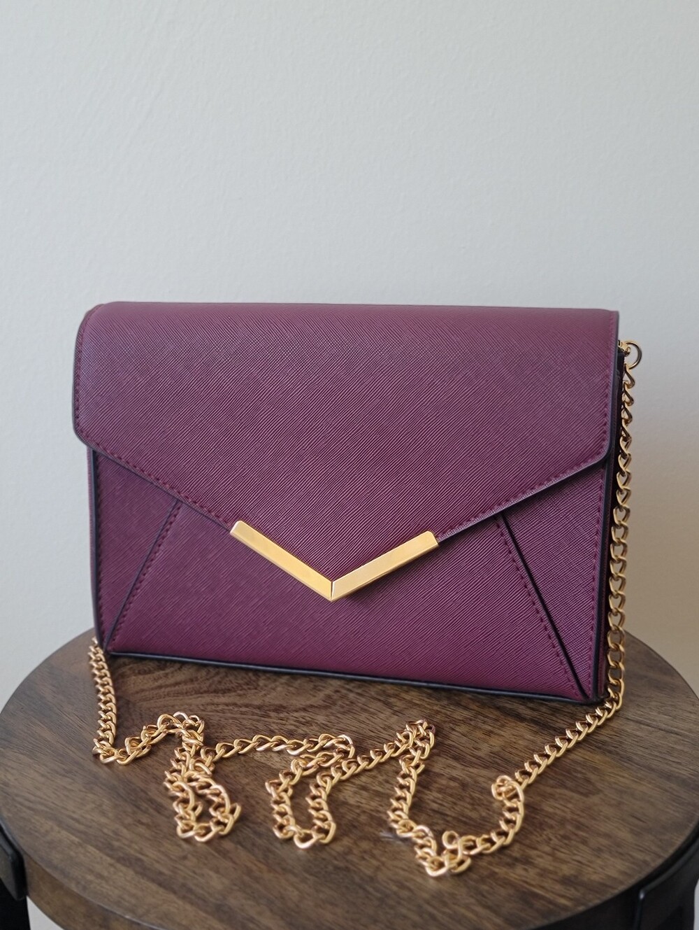 Burgundy Envelope Clutch with Gold Chain | Cute Statement Purse